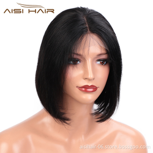Aisi Hair Wholesale Short Bob Natural Black Wig Silky Straight Swiss Lace Wig Synthetic Lace Frontal Hair Wigs For Black Women